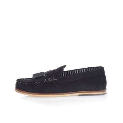 Boys navy suede loafers